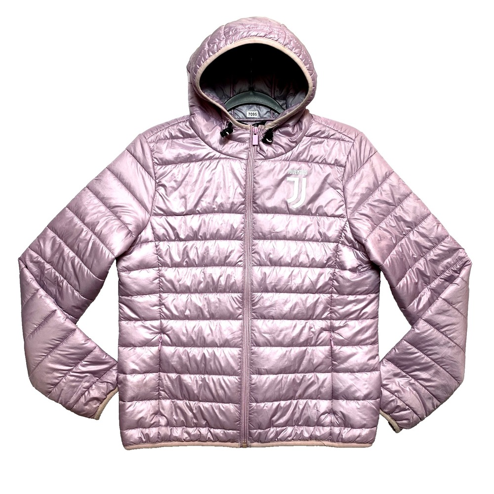 Juventus Puffer Jacket Womens Large Pink Full Zip Lightweight Hooded